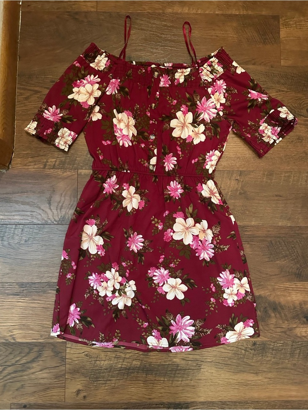 Floral Off-Shoulder Mini Dress in Burgundy